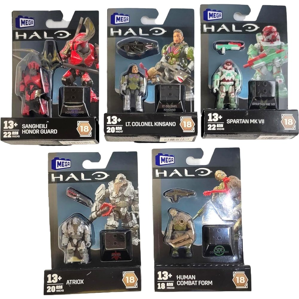 Mega Construx Halo Heroes Series 18 Complete 5Figure Buildable Action Figure Bundle | Sangheili Honor Guard, Atriox, Spartan MK VII & More | Ages 13+