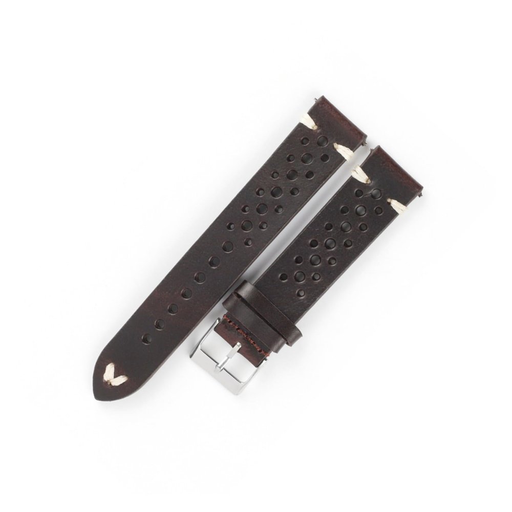 REFKIT Leather Watchbands 17mm 18mm 19mm 21mm Breathable Watch Strap Hand Stitching Leather Strap(Dark coffee,18mm)