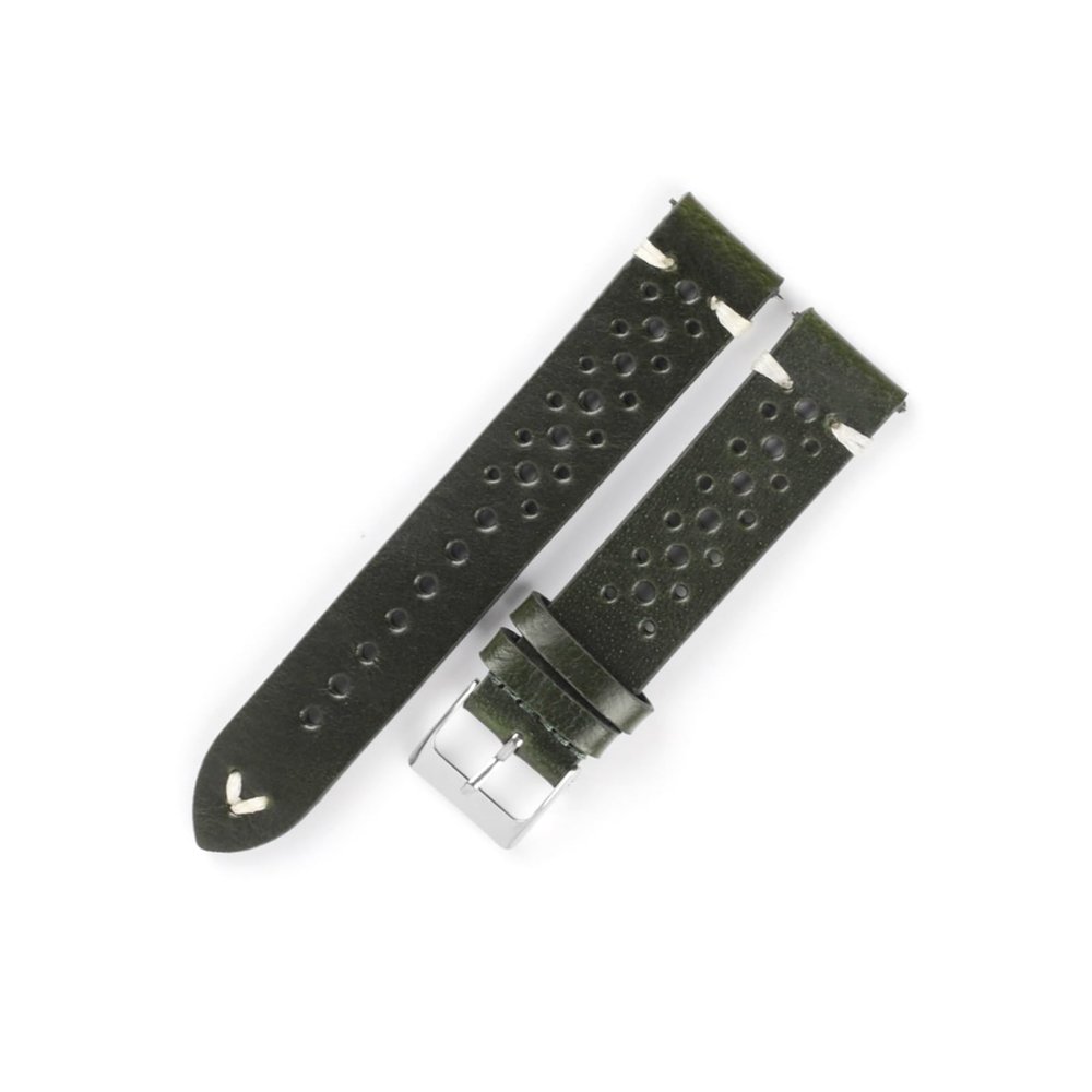 REFKIT Leather Watchbands 17mm 18mm 19mm 21mm Breathable Watch Strap Hand Stitching Leather Strap(Green,19mm)