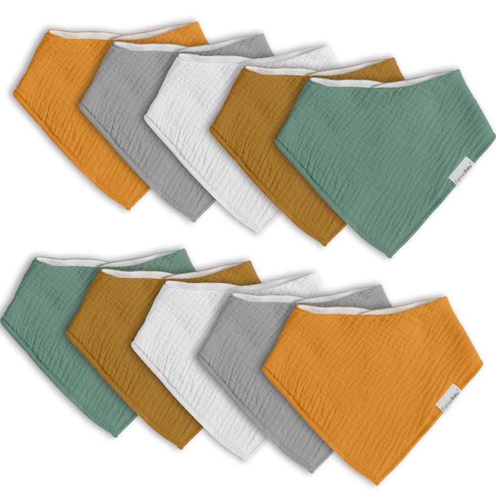 Muslin Baby Bibs for Boys Girls,10 Pack Super Absorbent Baby Bandana Drool Bibs Set for Teething and Drooling,100% Cotton Soft for Infant,Newborn