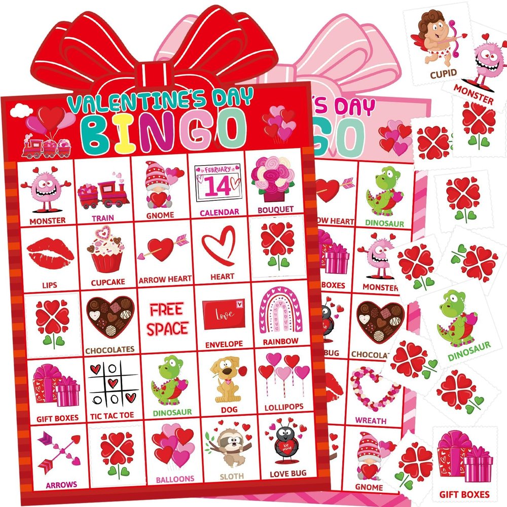 Fancy Land Valentines Day Bingo Game for Kids 24 Players Die-Cut Valentines Day Classroom Party Activities Game