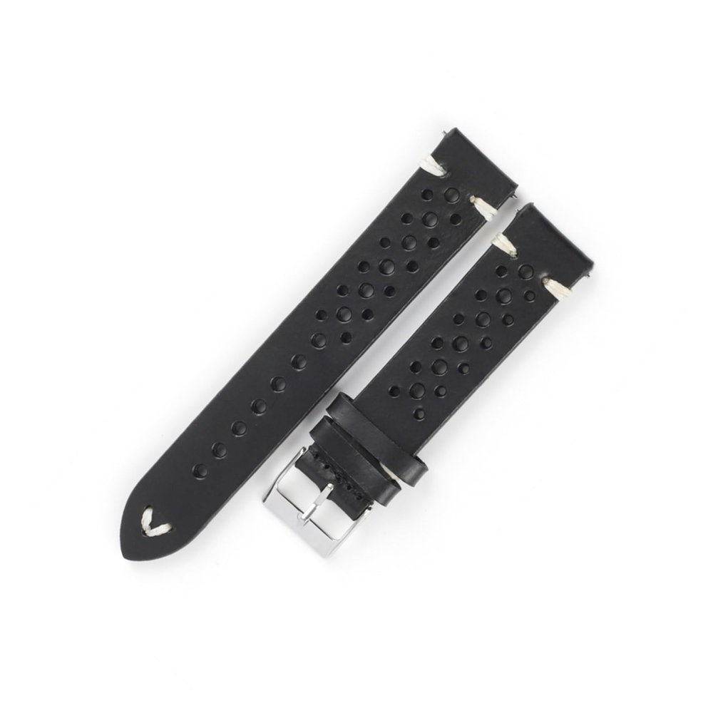 REFKIT Leather Watchbands 17mm 18mm 19mm 21mm Breathable Watch Strap Hand Stitching Leather Strap(Black,19mm)