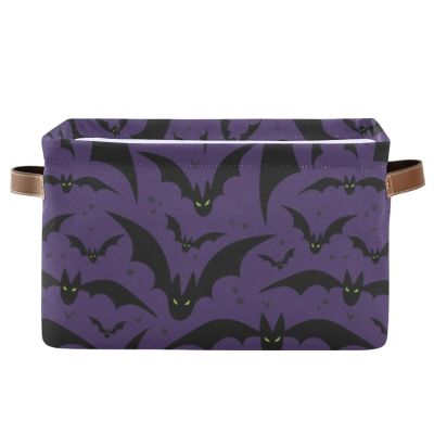 XUWU Storage Basket Bin Halloween with Bat Organizer Basket Collapsible Shelf Basket Cube with handle for Nursery Bedroom Bathroom