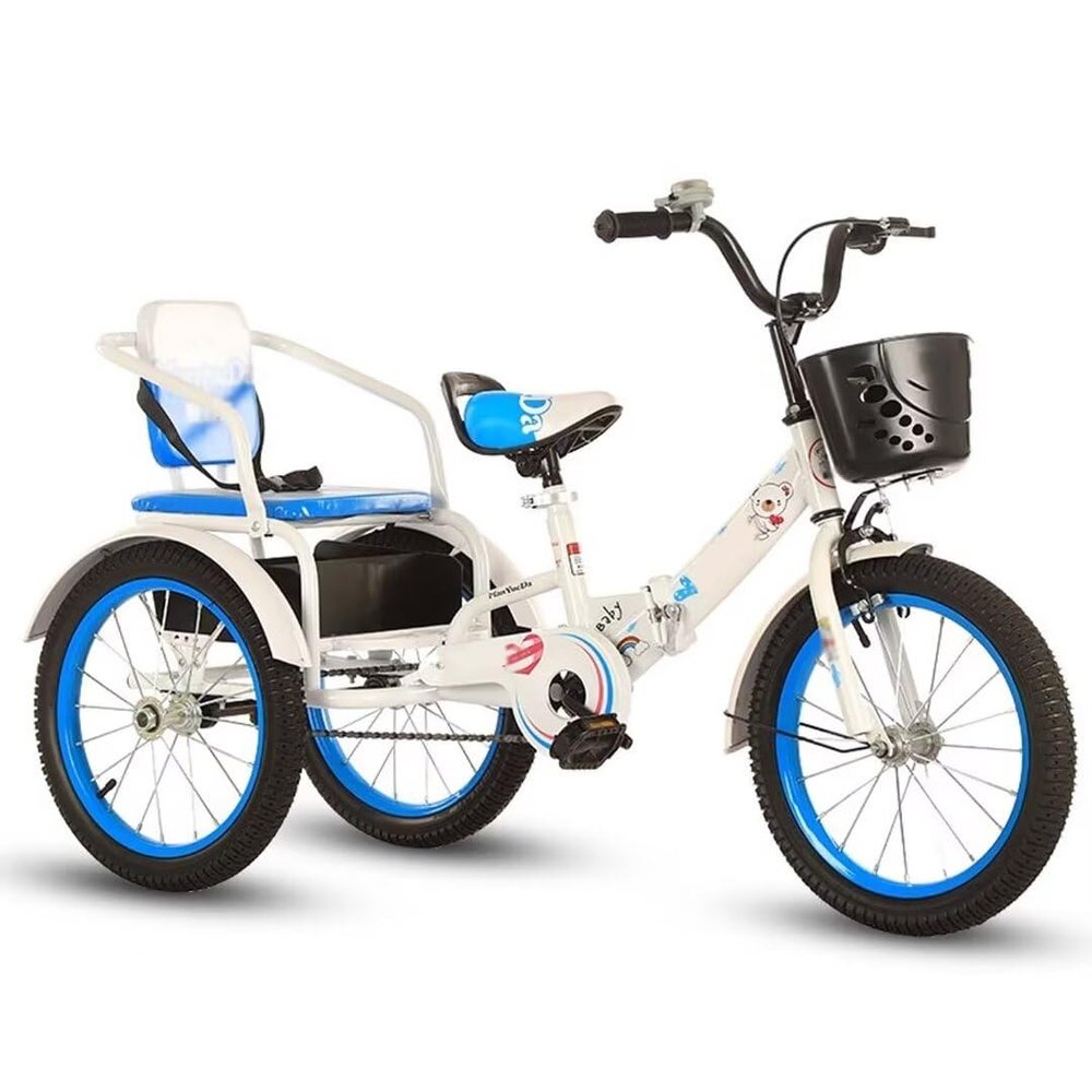 Outdoor Cruiser Tricycle for Boys and Girls,Folding Pedal Tricycle with Pneumatic tire Spoke Wheel,Tandem trikes with Rear seat,Rickshaw trikes,Sensitive Brake