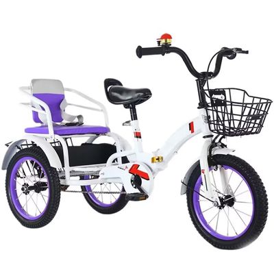 Folding Cruiser Trike for Aged 3-10 Years,Toddler Tandem Tricycle with Rear Passenger seat,3 Wheeler Pedal Rickshaw trikes with Pneumatic tire Spoke Wheel,max Load 100kg Kids trikes