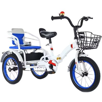 Folding Cruiser Trike for Aged 3-10 Years,Toddler Tandem Tricycle with Rear Passenger seat,3 Wheeler Pedal Rickshaw trikes with Pneumatic tire Spoke Wheel,max Load 100kg Kids trikes