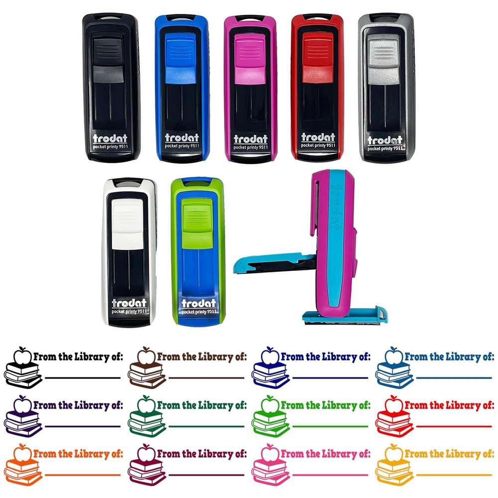 from the Library of Teacher Student School Self-Inking Portable Pocket Stamp 1-1/2" Ink Stamper - Black on Pink Case - Pink Ink
