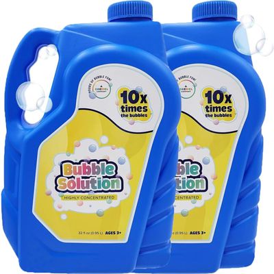 Dreidel Company Bubble Solution Refill - 32oz Non-Toxic Liquid for Bubble Machines, Guns, Wands & Lawn Mower Toys (2-Pack)