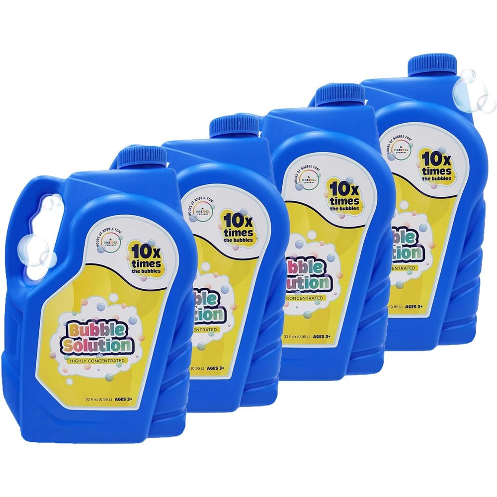 The Dreidel Company Ready Bubble Solution Refill for Bubbles Toys, Up to 2.5 Gallon, Non-Toxic Large 32oz Ready Liquid for Bubble Machine, Guns, Wands, Lawn Mower Toy (12-Pack)