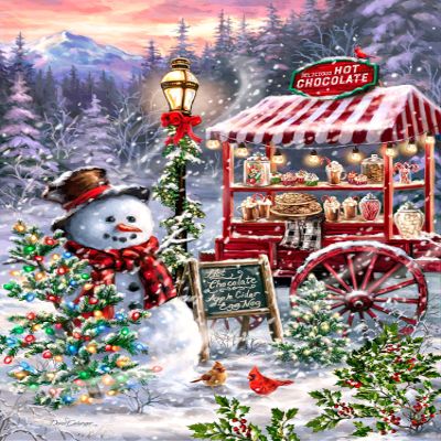 Springbok - Hot Chocolate Stand - 1000 Piece Jigsaw Puzzle- Join Our Snowman for Hot Chocolate and Treats This Holiday Season