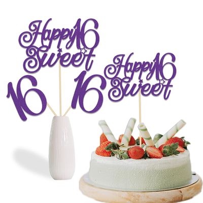 12Pcs Happy Sweet 16 Centerpiece Sticks 16th Birthday Decoration Sticks Hello 16 Centerpieces for Tables Funny 16th Birthday Anniversary Party Supplies Purple Glitter