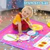 2-in-1 Musical Mat Toys for 1 2 3 4 5 Year Old, Piano Keyboard & Drum Set with 2 Drum Sticks, Early Educational Musical Learning Toys Birthday for 1 2 3 4 5 Year Old Girls & Boys, Pink view 4