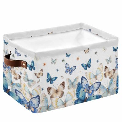 Blue Butter-fly Large Storage Baskets Bins Country Aesthetics Gradient Brown Art Collapsible Storage Box Laundry Organizer for Closet Shelf Nursery Kids Bedroom 15x11x9.5 1 Pack