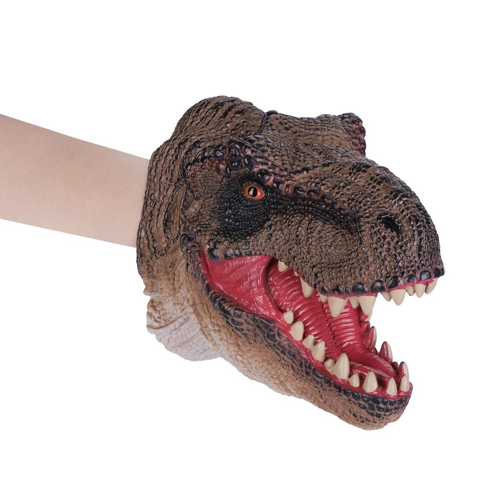 Dinosaur Hand Puppets Adults Rubber Dinosaur Head Puppet 3D Realistic T-Rex Triceratops Dilophosaurus Hand Puppets Soft Animal Head Puppet for Role Play Prank Halloween Party Decor Supplies