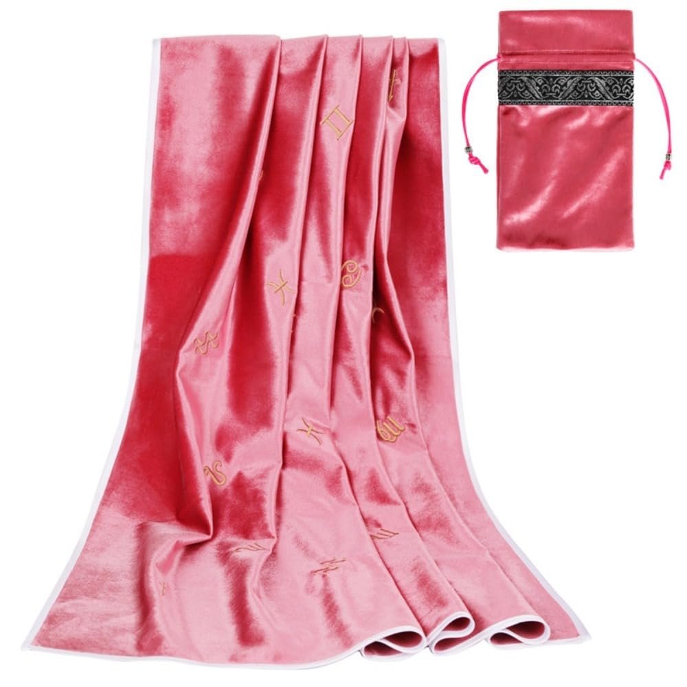 YYKSYDPT Tarot Tablecloth Embroidered Horoscope Square Divination with Bag Tarot Cloth Tarot Tablecloth and Bag Set (Pink)