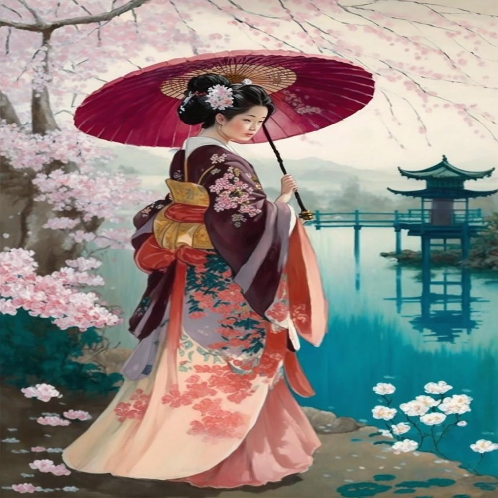1000 Piece Adult Puzzle, Sakura Japanese Kimono Girl, Puzzle Educational Gift, Room Decor Exercise Willpower