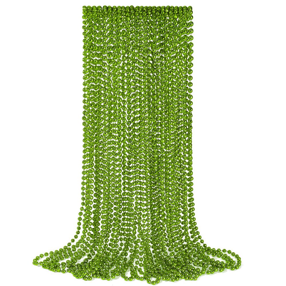 YAXINRUI 12 PCS St. Patricks Day Beads Necklace, Christmas Bead Necklaces, Light Green Mardi Gras Beads, 33 Inch Light Green Bead Necklaces for Mardi Gras St. Patricks Day Christmas Festive Events