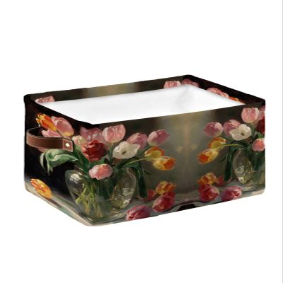 Watercolor Flower Large Storage Baskets Bins Colorful Country Rustic Bottle Floral Collapsible Storage Box Laundry Organizer for Closet Shelf Nursery Kids Bedroom 15x11x9.5 1 Pack