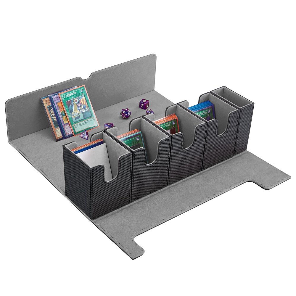 FOTEEMO Card Deck Box for MTG, 5 in 1 Commander Deck Box Trading Card Deck Storage Box Holding 400+ Sleeved Cards Magic Commander TCG Sports Card Box (Black and Grey)
