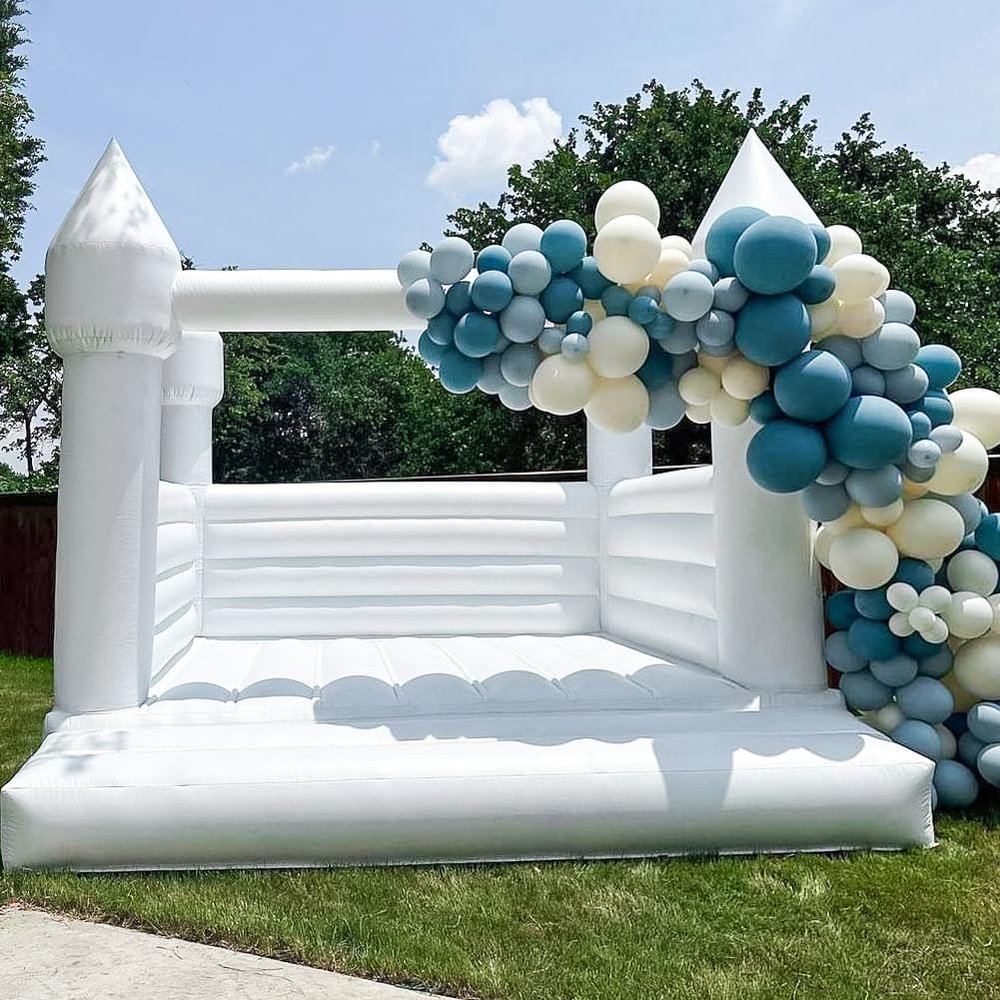 Inflatable White Bounce House Castle, 13x13x10ft Large Jumper PVC Bouncy House with Blower for Toddler Kids and Adults Indoor or Outdoor Wedding Birthday Party