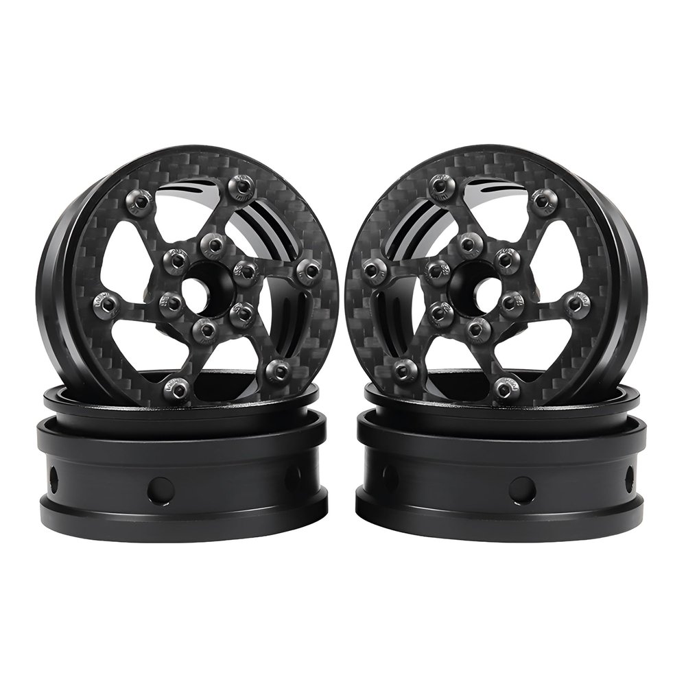 2.2 beadlock Wheels 4PCS Carbon Fiber Wheel Rims for 1/10 RC Crawler Cheater Rigs Capra SCX10 Pro TF2 Element Enduro TRX4 Upgrades accessories (Carbon Fiber 2.2 beadlock Wheels A)