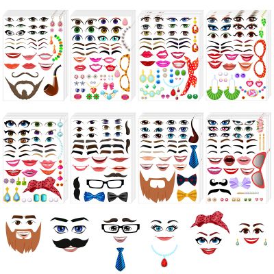 Tenceur 48 Sheets Face Expression Stickers for Crafts Clown Human Mouth Eyes Nose Decals Creative Stationery Make a Face DIY Stickers for Halloween Holiday Party Supplies(Funny)