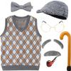 100 Days Of School Old Man Costume for Kids Boys, 100th Day Dress up Accessories Grandpa Hat Glasses,Old Person Mustache and Eyebrows Cane Prop,10 12- Years view 1