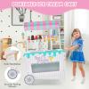 HONEY JOY Kids Ice Cream Cart, Wooden Grocery Store Playset w/12 Pieces Play Accessories, Display Rack & Freezer Compartment, Toddler Pretend Play Dessert Shop Counter Stand Truck, Gift for Boys Girls view 4