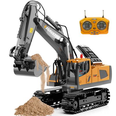 ID Gerilla Remote Control Excavator, 11CH RC Construction Truck Toy with Metal Shovel, Lights, Sounds and Turns 680 Degree, Christmas Birthday Gift for Kids Boys Aged 4 5 6 7 8-12