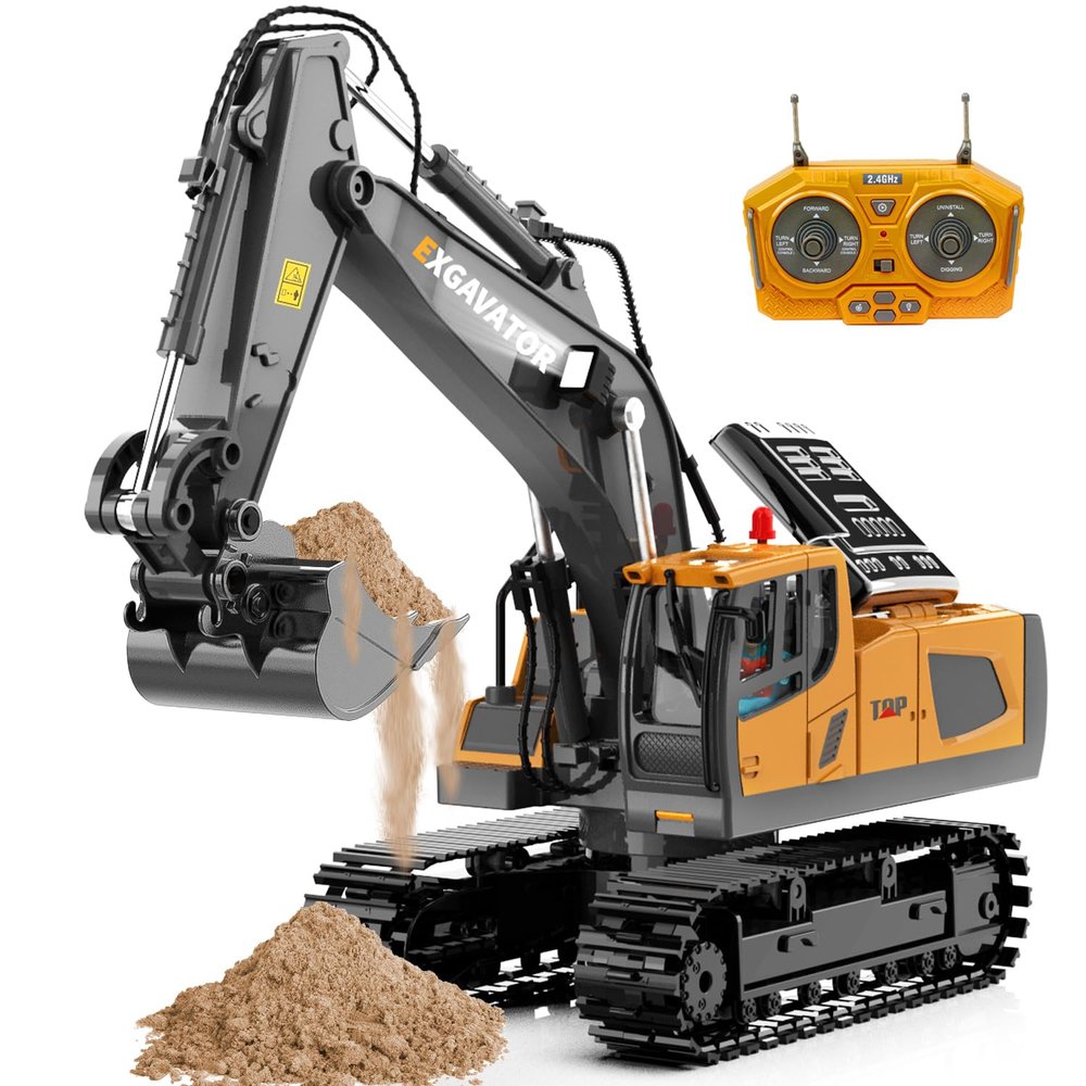 ID Gerilla Remote Control Excavator, 11CH RC Construction Truck Toy with Metal Shovel, Lights, Sounds and Turns 680 Degree, Christmas Birthday Gift for Kids Boys Aged 4 5 6 7 8-12