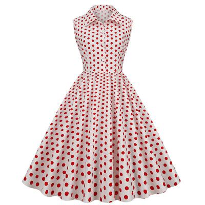 50s Dresses Vintage Button Down Shirt Dress Retro Rockabilly Sleeveless Polka Dot Audrey Prom Party Dress for Girls Hot Pink