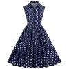 50s Dresses Vintage Button Down Shirt Dress Retro Rockabilly Sleeveless Polka Dot Audrey Prom Party Dress for Girls Navy view 1
