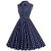 50s Dresses Vintage Button Down Shirt Dress Retro Rockabilly Sleeveless Polka Dot Audrey Prom Party Dress for Girls Navy view 2