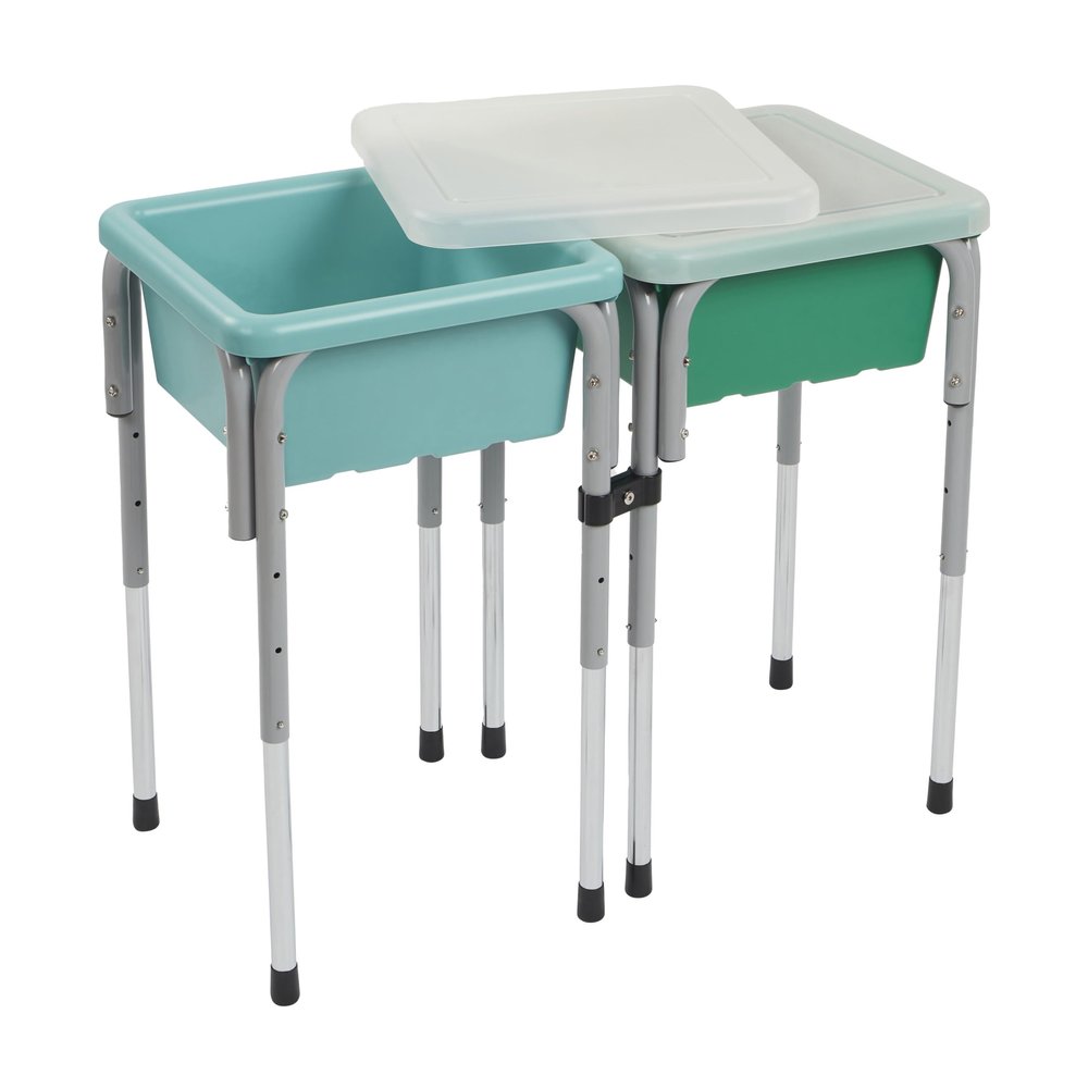 ECR4Kids 2-Station Sand and Water Adjustable Play Table, Sensory Bins, Seafoam/Emerald