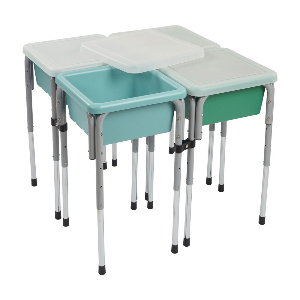 ECR4Kids 4-Station Sand and Water Adjustable Play Table, Sensory Bins, Seafoam/Emerald