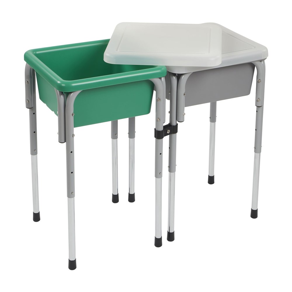 ECR4Kids 2-Station Sand and Water Adjustable Play Table, Sensory Bins, Grey/Emerald