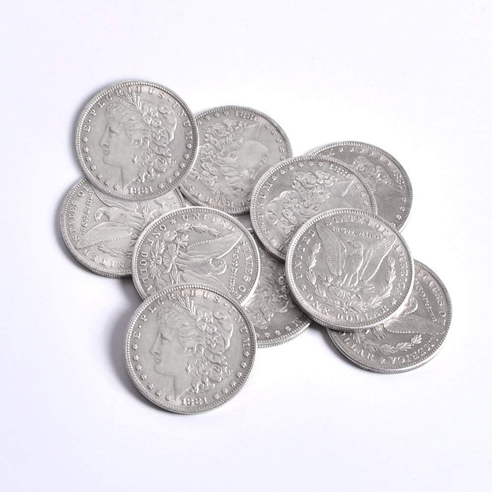 blue-ther Metal Magic Coins Steel Morgan Dollar Coin Magic Trick (3.8cm Dia) Copy Coin Magic Props Accessories (10Pcs)