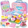 Tea Set for Little Girls,PRE-WORLD 50PCS Princess Tea Party Time Toy Including Dessert,Cookies,Doughnut,Teapot Tray Cake, Tablecloth & Carrying Case,Kids Kitchen Pretend Play for Girls Boys Age 3-6 view 1