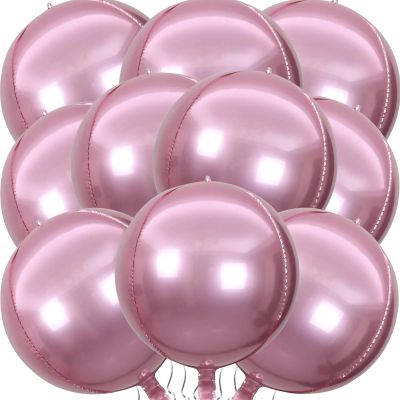 10 Pcs 22 inch Pink 4D Foil Balloons, Pink Party Decorations Big Mylar Foil Balloons, Round Sphere Foil Balloon, Great for Birthday Wedding Parties Balloon Garland Decor