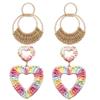 Bohemian Round Hoop Earrings and Raffia Double Heart Earrings view 1