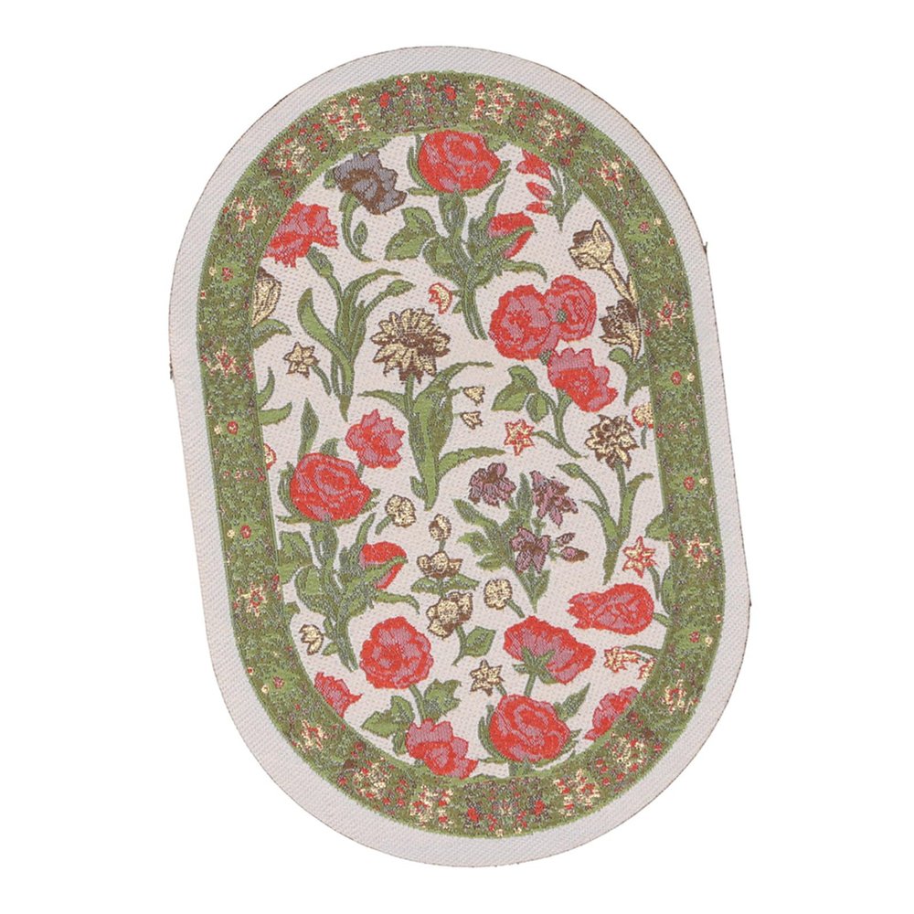 Miniature Rug, Delicate Oval Carpet 1/12 Beautiful Colorful for Dollhouse (B01 Green Leaf Flower)