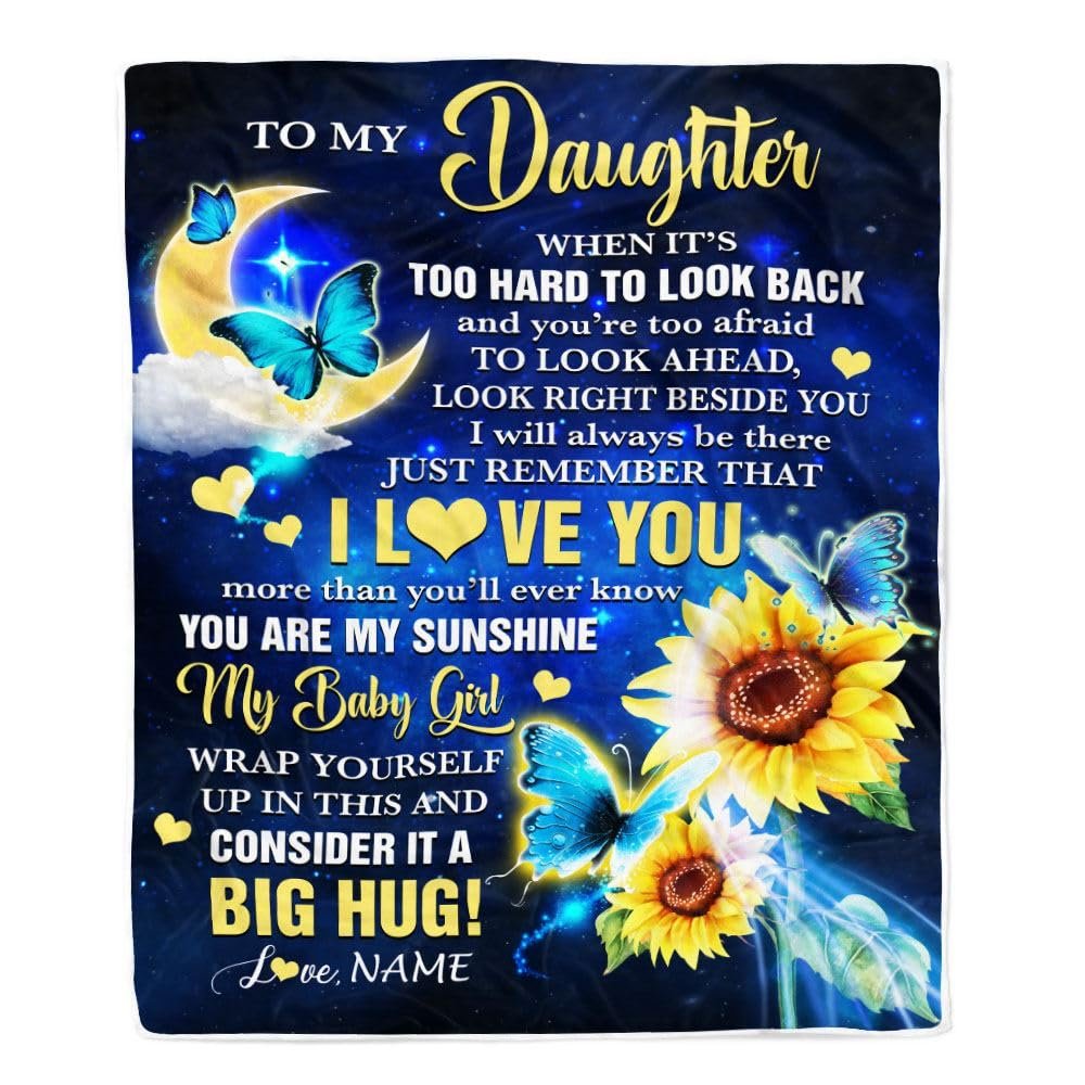 TeesNow Personalized to My Daughter Blanket from Mom Dad Father Butterfly I Will Always Be There Daughter Birthday Graduation Christmas Customized Fleece Blanket (30 x 40 in Baby Size)
