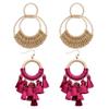 Boho Raffia Hoop Earrings and Wooden Rings Tassel Earrings view 1