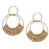 Boho Raffia Hoop Earrings and Wooden Rings Tassel Earrings view 2