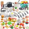 130Pcs Kitchen Playset, Toddler Pretend Cooking Play Pots, Pans, Utensils Cookware, Daily Food Fruit Veges, Shopping Storage Basket, Dessert, Prop Money, Learning Gift for Child (White) view 1