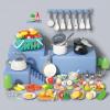 130Pcs Kitchen Playset, Toddler Pretend Cooking Play Pots, Pans, Utensils Cookware, Daily Food Fruit Veges, Shopping Storage Basket, Dessert, Prop Money, Learning Gift for Child (White) view 3