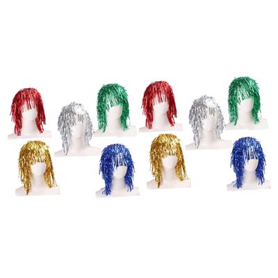 FRCOLOR 10 pcs Wigs Cosplay Party Wig Carnivalassorted Tinsel Color Costume Masquerade Fancy Props Fluffy Assorted Dress Nightclub Supplies Prom Punk Halloween for Foil Headwear Carnival