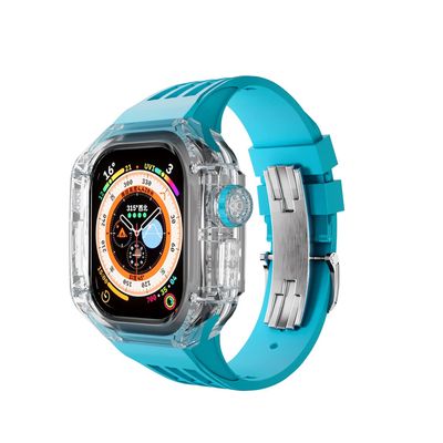 TPUOTI 49MM Ultra Case+Sport Watch Strap for Apple Watch Ultra Luxury Modification Kit Transparent Case For Iwatch Series Silicone Band (Color : Blue B, Size : 49mm)