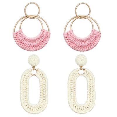 Bohemian Round Hoop Earrings and Boho Raffia Oval Earrings