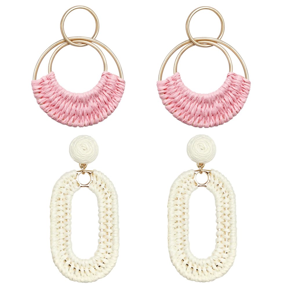 Bohemian Round Hoop Earrings and Boho Raffia Oval Earrings